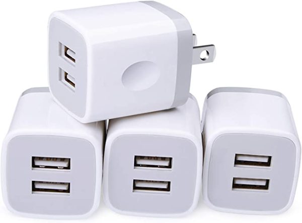USB Wall Charger, Cube Charger 2 Port Charging Box 4Pack 2.1A/5V Home Travel Charger Plug USB Power Adapter Charging Station Base for iPhone 14 13 12 11 Pro Max XR XS X 8 7 6 Plus, iPad, iPod,Samsung